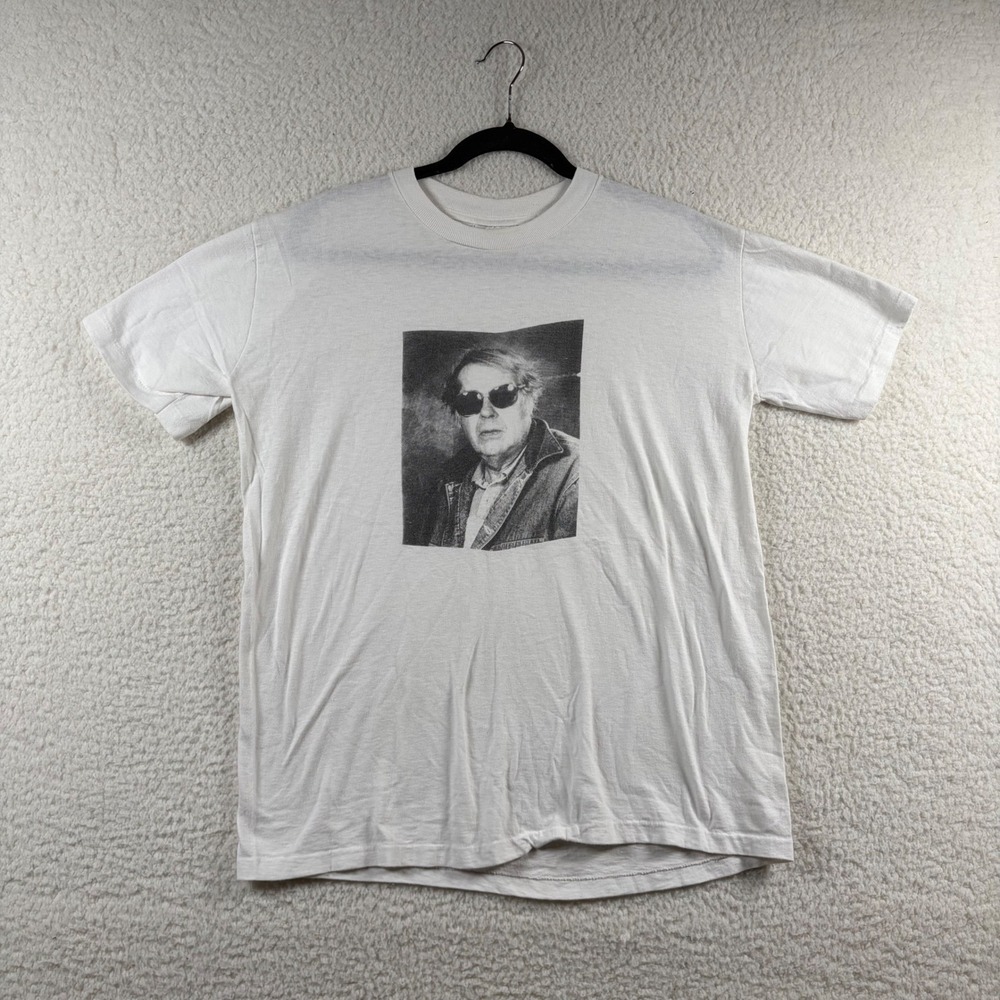 Vtg White Graphic T-Shirt Mens L Portrait Sunglasses Single Stitch USA Grunge